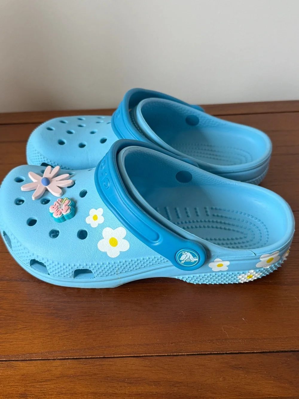 CROCS Kids Light Blue Clogs with Flower Jibbitz